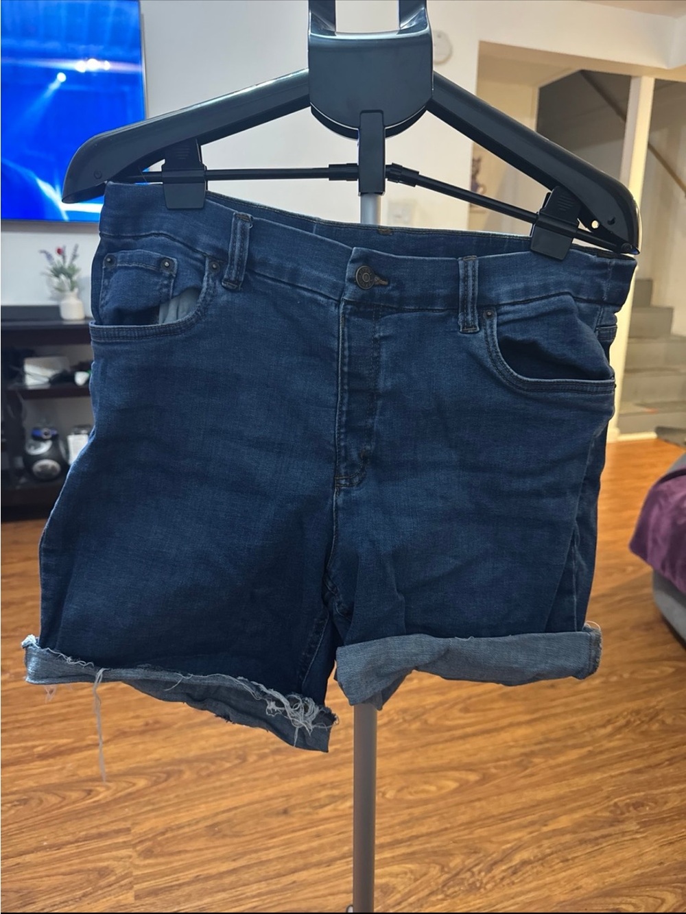 Denim&Co Dark Blue Denim Shorts with Contrast Stitching